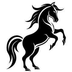 Black Horse Silhouette 16 - Vector Illustration, Cartoon, Clipart & Line Art Design,  Black horse silhouette vector illustration, perfect for clipart, cartoons, and line art digital designs.