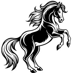 Black Horse Silhouette 16 - Vector Illustration, Cartoon, Clipart & Line Art Design,  Black horse silhouette vector illustration, perfect for clipart, cartoons, and line art digital designs.