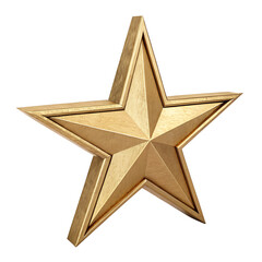 Obraz premium Close-up of a five-pointed gold star with a reflective metallic texture, isolated on white or transparent background 