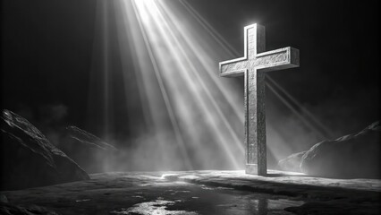 Naklejka premium a cross illuminated by a beam of light, symbolizing faith, hope, and spirituality