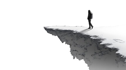 Person Walking on Cliff Edge in a Minimalist Conceptual Image