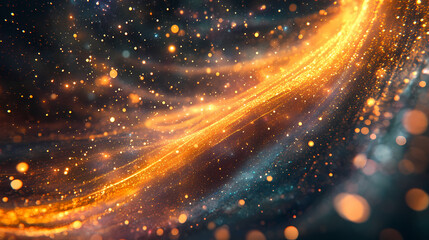 Obraz premium Luminous golden particles cascade through a vibrant cosmic light space picture. stellar cascade. illustration. Luminous Cascade. Illustration
