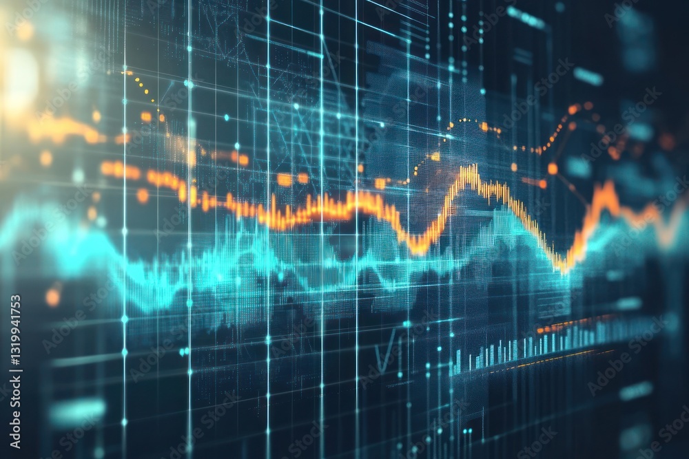 Poster abstract digital data visualization with vibrant wave patterns