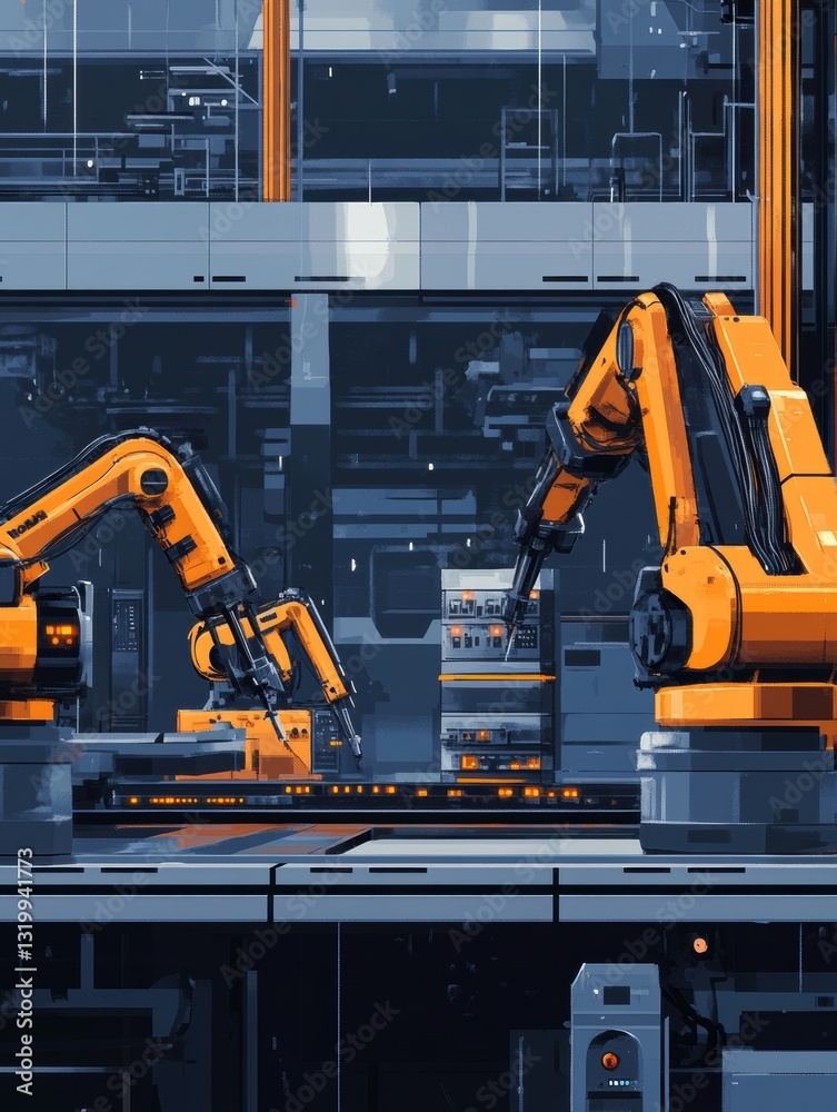 Aufkleber Factory automation with robotic machines and AI enhancing production efficiency in a modern facility