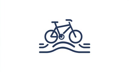 Fototapeta premium Bicycle Riding Through Water Icon Minimalist Line Art Outdoor Adventure Symbol Cycling in Na