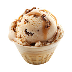 Gingerbread Caramel Ice Cream Scoop with Chocolate Chips Isolated on Transparent Background