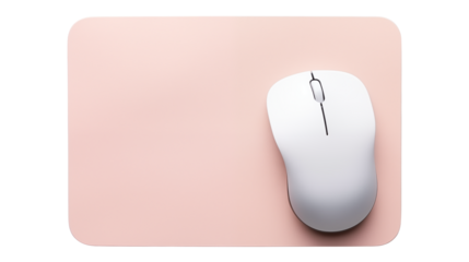 White Wireless Computer Mouse on Pink Pad Minimalist Office Technology Design Work Clean Style Input