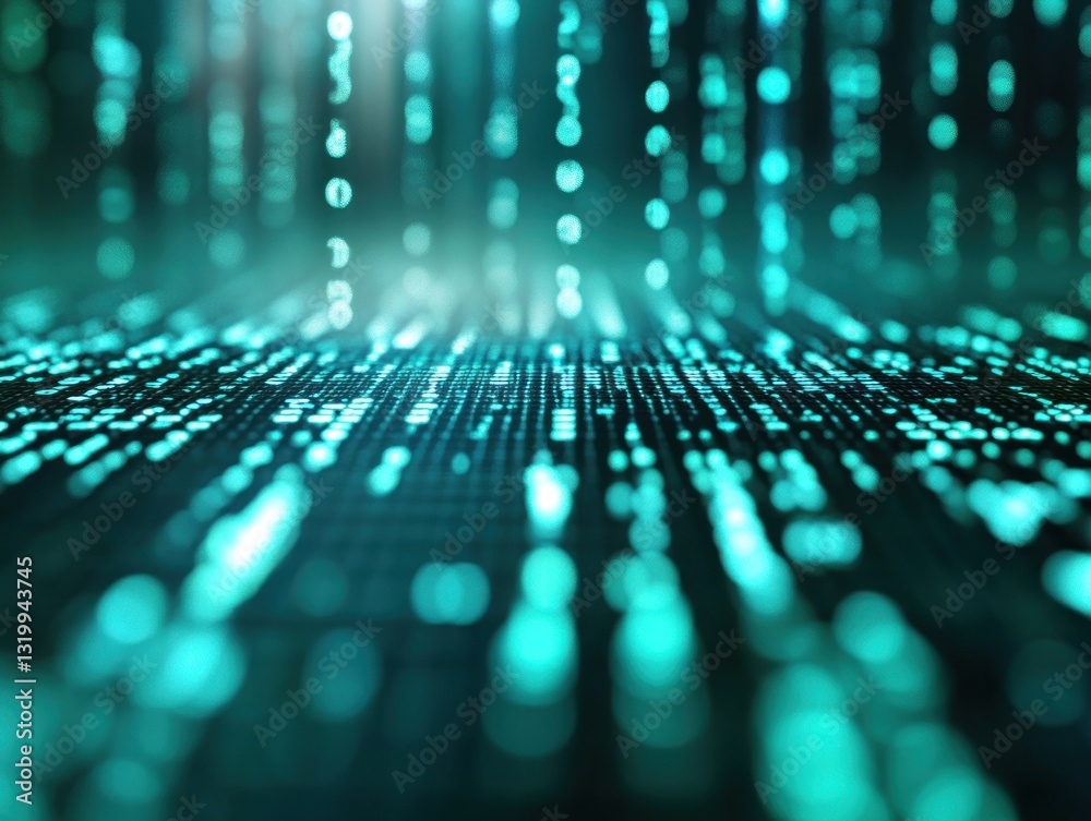Poster abstract digital data stream with glowing binary code effect