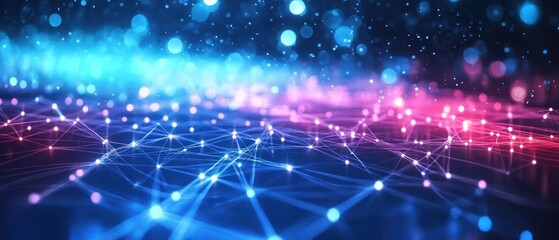 Fototapeta premium Vibrant abstract digital network connections with bokeh effect