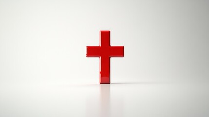 Obraz premium A bold red cross standing upright against a minimalist white background ideal for religious s