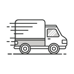 Fast Delivery Truck Vector Illustration – Cartoon, Clipart & Line Art Design, Fast delivery truck vector illustration in cartoon, clipart, and line art style on a white background.