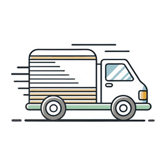 Fast Delivery Truck Vector Illustration – Cartoon, Clipart & Line Art Design, Fast delivery truck vector illustration in cartoon, clipart, and line art style on a white background.