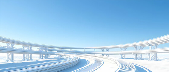 Modern White Futuristic City Under Bright Blue Sky in a 3D Rendered Abstract Architecture