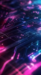Obraz premium Abstract circuit board design with vibrant neon colors and lights
