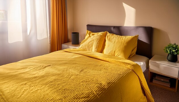 cozy yellow duvet cover and flat pillow case create a warm ambiance in any bedroom inviting relaxation and restful nights in a stylish atmosphere