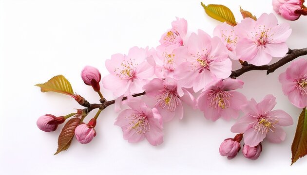 pink sakura flowers bloom on branch against white background beautiful spring blossoms fresh spring flower blooming cherry tree branch japanese garden flower nature beauty springtime floral