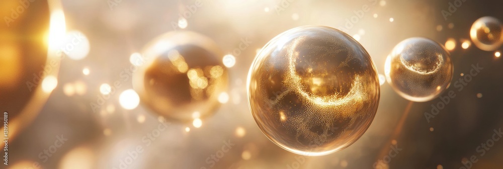 Poster exploration of interconnected virtual worlds through luminous spheres and radiant light beams