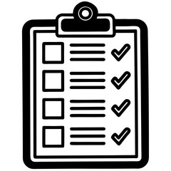 Checklist Vector Icon – White Background | Cartoon, Clipart & Line Art Illustration, Checklist vector icon with white background, clipart, cartoon, and line art for digital use.