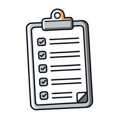 Checklist Vector Icon – White Background | Cartoon, Clipart & Line Art Illustration, Checklist vector icon with white background, clipart, cartoon, and line art for digital use.