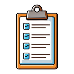 Fototapeta premium Checklist Vector Icon – White Background | Cartoon, Clipart & Line Art Illustration, Checklist vector icon with white background, clipart, cartoon, and line art for digital use.