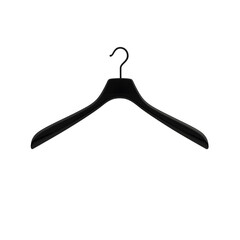 A sleek, modern black hanger isolated on a white background