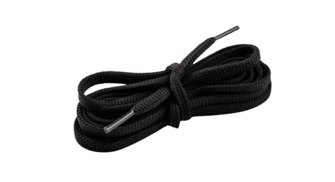 Black shoelaces isolated on white transparent background
