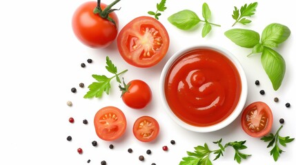 Fototapeta premium Bright red tomato sauce perfect for pasta, fresh and vibrant, adds a delicious splash of flavor to any dish.