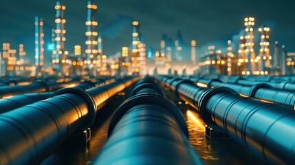 Discover the vital role of steel pipes in the oil and gas refinery, illuminated by night for a dynamic production landscape.