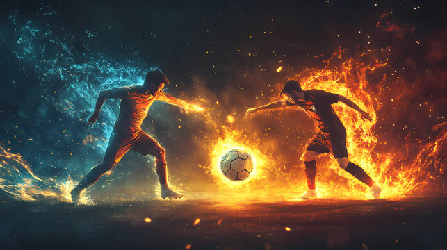High stakes soccer duel captivating fans with fiery brilliance image. Fiery Brilliance. Illustration