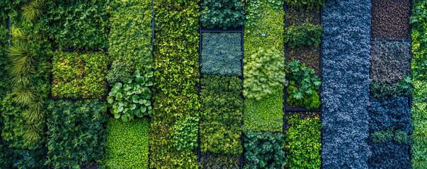 Lush Green Vertical Garden with Varying Textures and Shades of Green