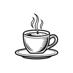 Obraz premium Coffee Cup Icon Vector | Line Art Sign | White Background Illustration | Clipart & Cartoon, Coffee cup icon vector in line art style, perfect for branding, clipart, and minimalist design.