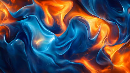 Swirling blue and orange flames, vibrant backdrop showcasing dynamic flames in blue and orange hues, creating an intense and captivating fiery visual experience. Fiery Brilliance. Illustration