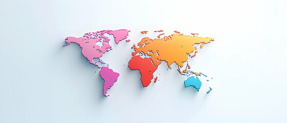 3D Colorful Pastel World Map On Clean Minimal White Background Graphic Design