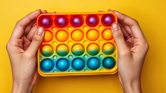 Relax and destress with colorful pop it fidget toys on a yellow background, offering sensory relief and tactile fun.
