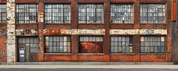 Weathered Industrial Building with Rusty Facade and Large Windows