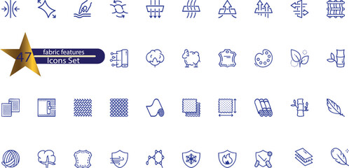 icons related to fabric features. Linear icon collection.