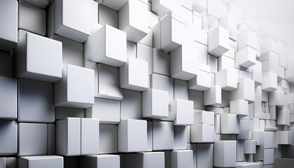 Random shifted white cube boxes block background wallpaper banner with copy space. Generated image