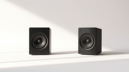 Fototapeta premium Minimalist Black Speakers with Modern Design on White Background