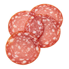 Thin Sliced Salami Sausage Isolated on White Background – Top View
