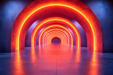 Obraz premium Glowing Neon Tunnel With Arches