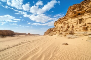 Scenic desert landscape with ancient rock formations	
