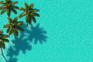 Tropical palm trees casting shadows over blue water	
