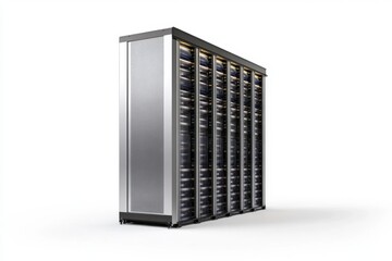 Modern industrial storage server rack on white background	