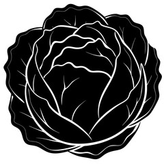 Vector Cabbage Silhouette Illustration with White Background – Clipart, Cartoon, Line Art, Fresh vector cabbage silhouette design perfect for food and nature-themed graphics.