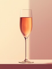 A Bellini Cocktail in a champagne flute on a monochromatic background