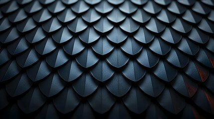 Dark Metallic Dragon Scales Texture with 3D Rendered Detail and Subtle Orange Glow in Background