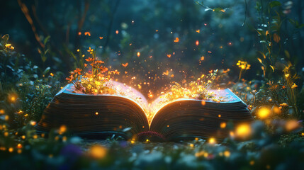 Enchanting book of nature's wonders enchanted forest fantasy art magical atmosphere close-up imagination