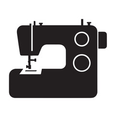 Minimalist black silhouette sewing machine design flat bed craft icon retro needle thread fabric