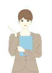 案内をしているスーツを着た女性