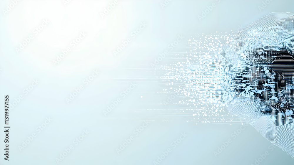 Poster abstract blue and white data stream on gradient background with digital particles flowing representi